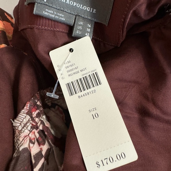 NWT Anthropologie- Red and brown floral plunge printed babydoll dress.Size 10. - Picture 8 of 10